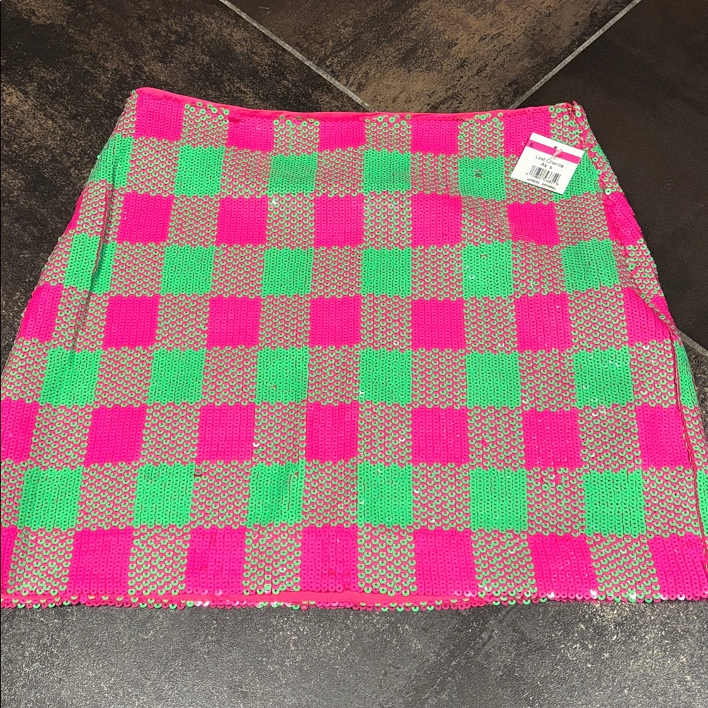 Trina Turk Pink and Green Checkered Skirt - 6